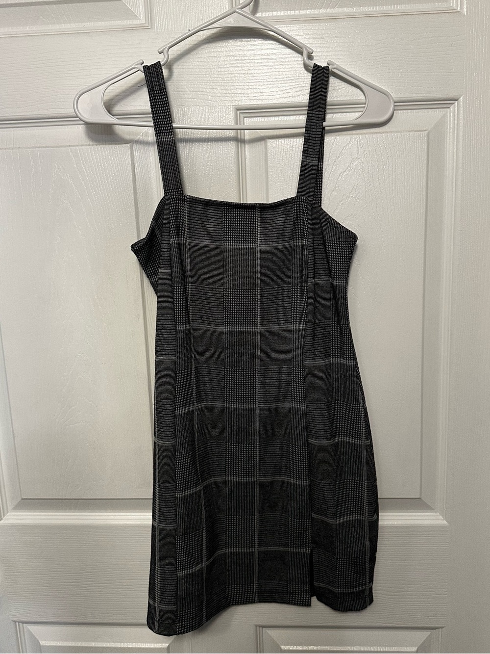 Gray Plaid Square-Neck Women’s Dress